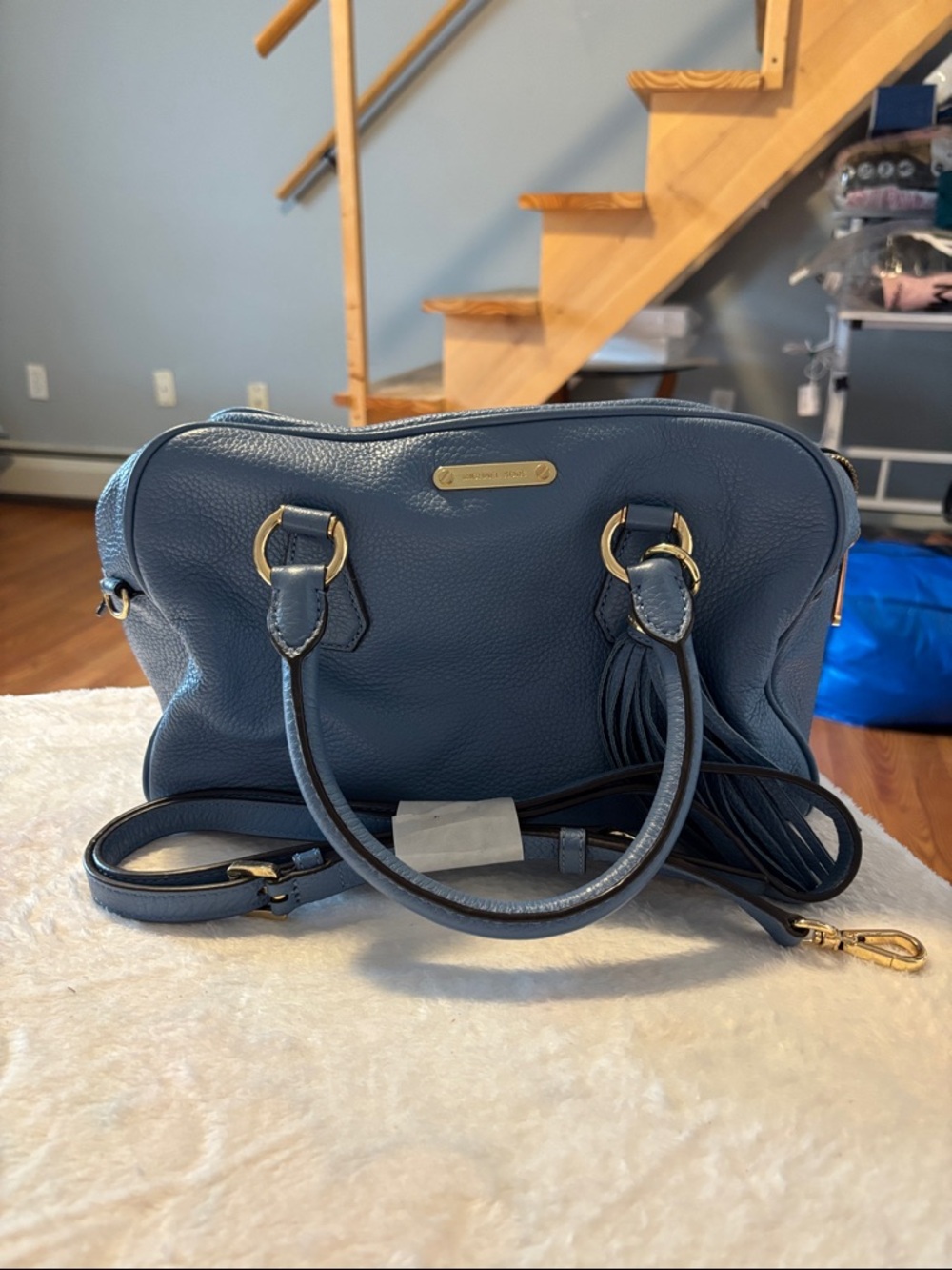 Michael Kors Blue Leather Satchel with Tassel